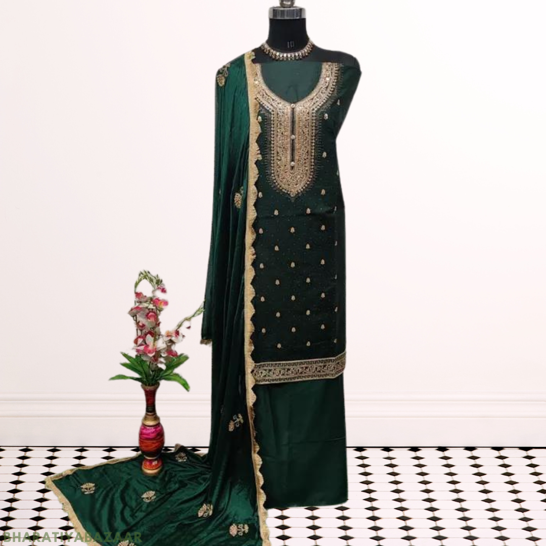 Mahek Sehnaz Women's Green Pure Cotton Embroidery Suit