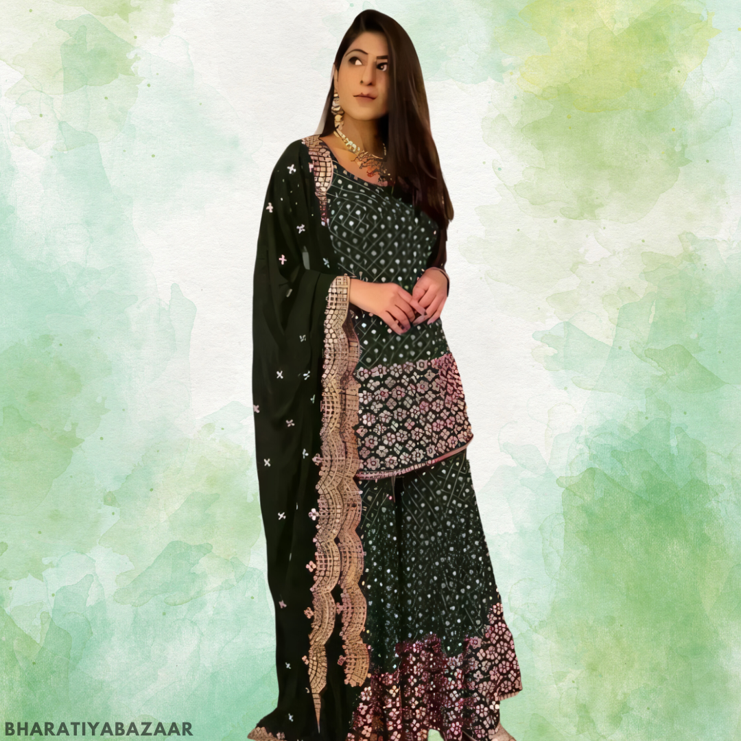 Dark Green Embroidered Sharara Suit in Georgette: Perfect for Special Occasions